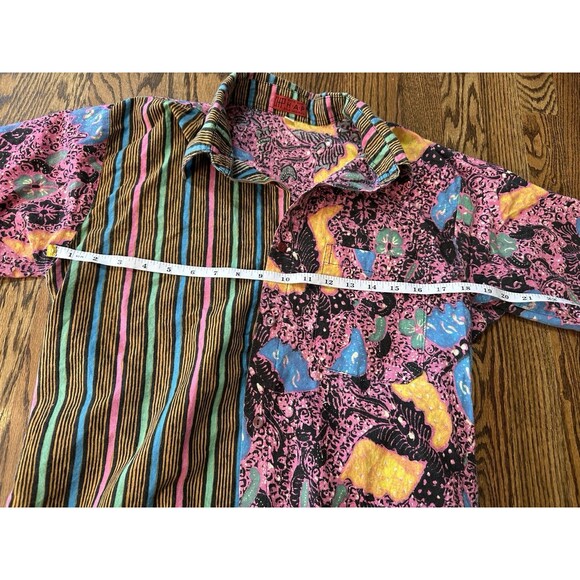 HAP Batik Shirt Men's Size Large Multicolor Short Sleeve Button Up Pink Retro - Picture 4 of 5